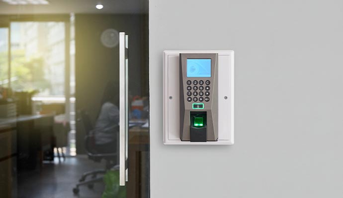 installed smart lock on door in business area