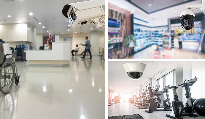 Security camera in hospital, retail shop and fitness facility Security camera in hospital, retail shop and fitness facility
