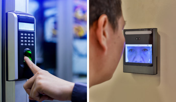 A collage of biometric and touchless door system