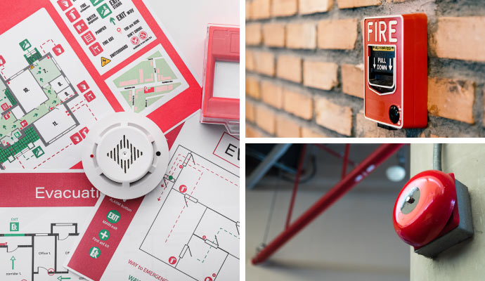 collage of different types of fire alarm system