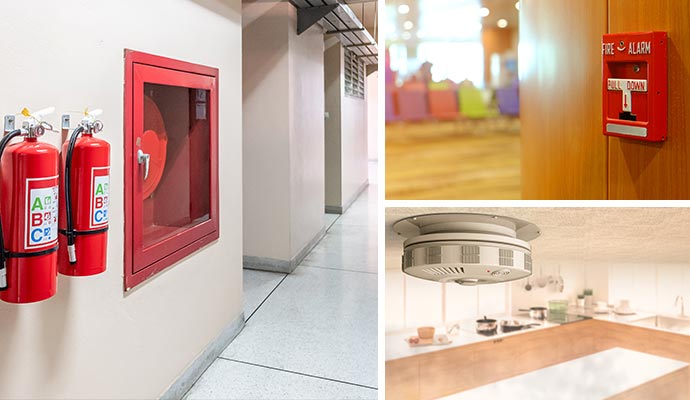 Collage of different installed fire detection systems