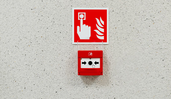 Wireless fire alarm on the wall