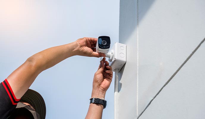 Person installing a cloud-based video surveillance camera