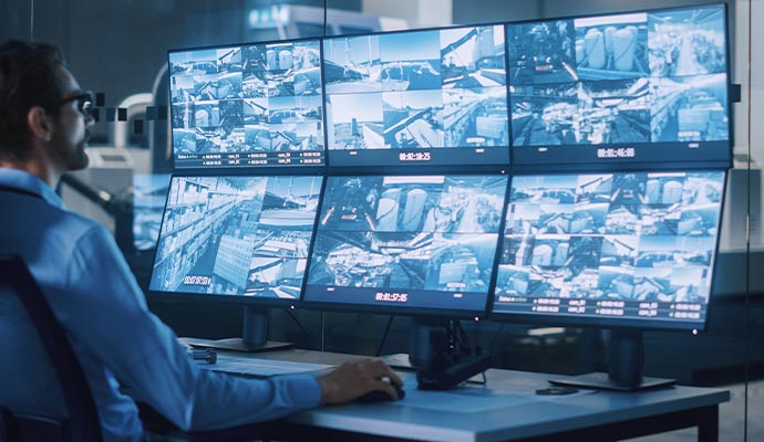 security personnel monitoring multiple screen in control room