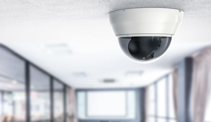 Security camera mounted on ceiling