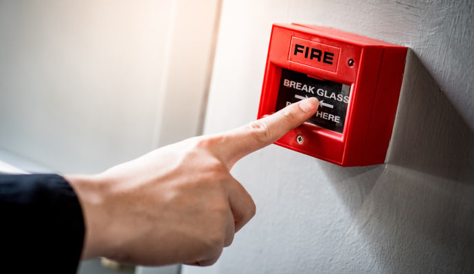 Wireless fire alarm system on the wall