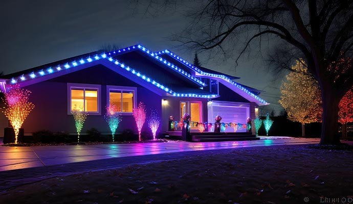 House decorated with vibrant christmas lights