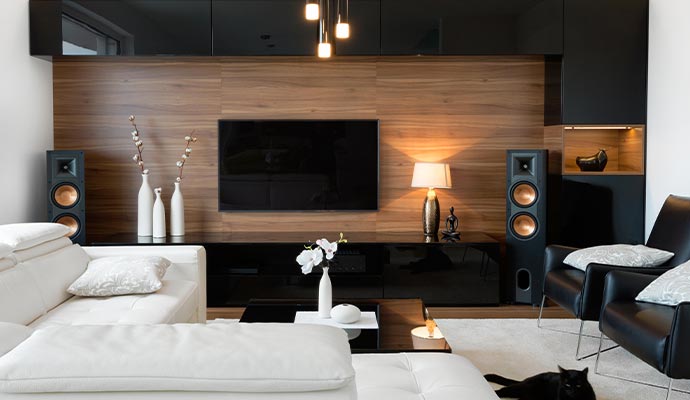 loudspeakers installed in a modern room