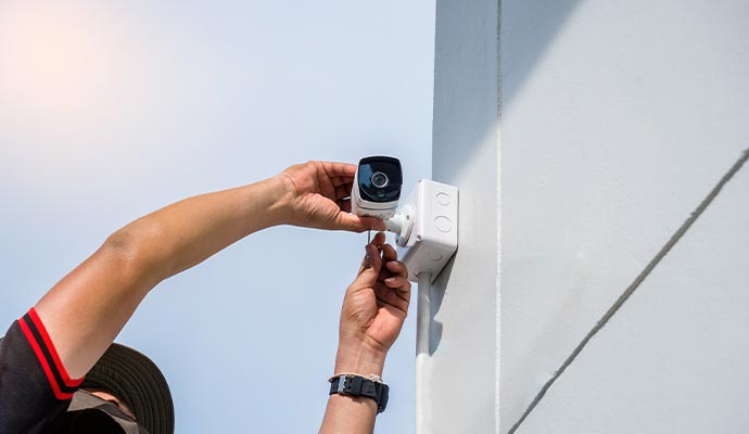 Person installing a security camera