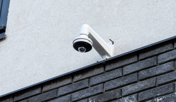 A surveillance camera on a mount