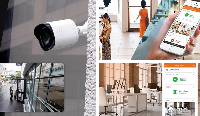 collage of security camera in shops and offices